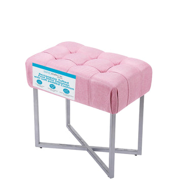 Rectangle Tufted Linen Ottoman Foot Rest - 19.7x11.82x17.73" Small Foot Stool with Legs - Padded Footrest Modern
