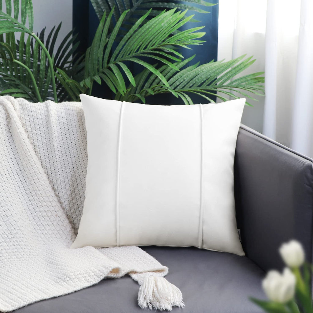 Faux Leather Throw Pillow Cover 16x16 Inches, White, 1 Pack