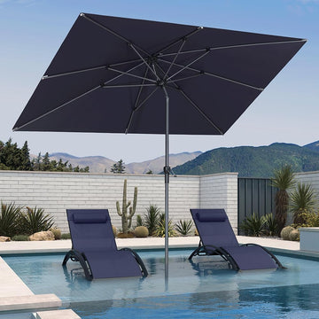 Patio Market Umbrella 9' x 6' Rectangle Tilt Navy Blue 8 Ribs