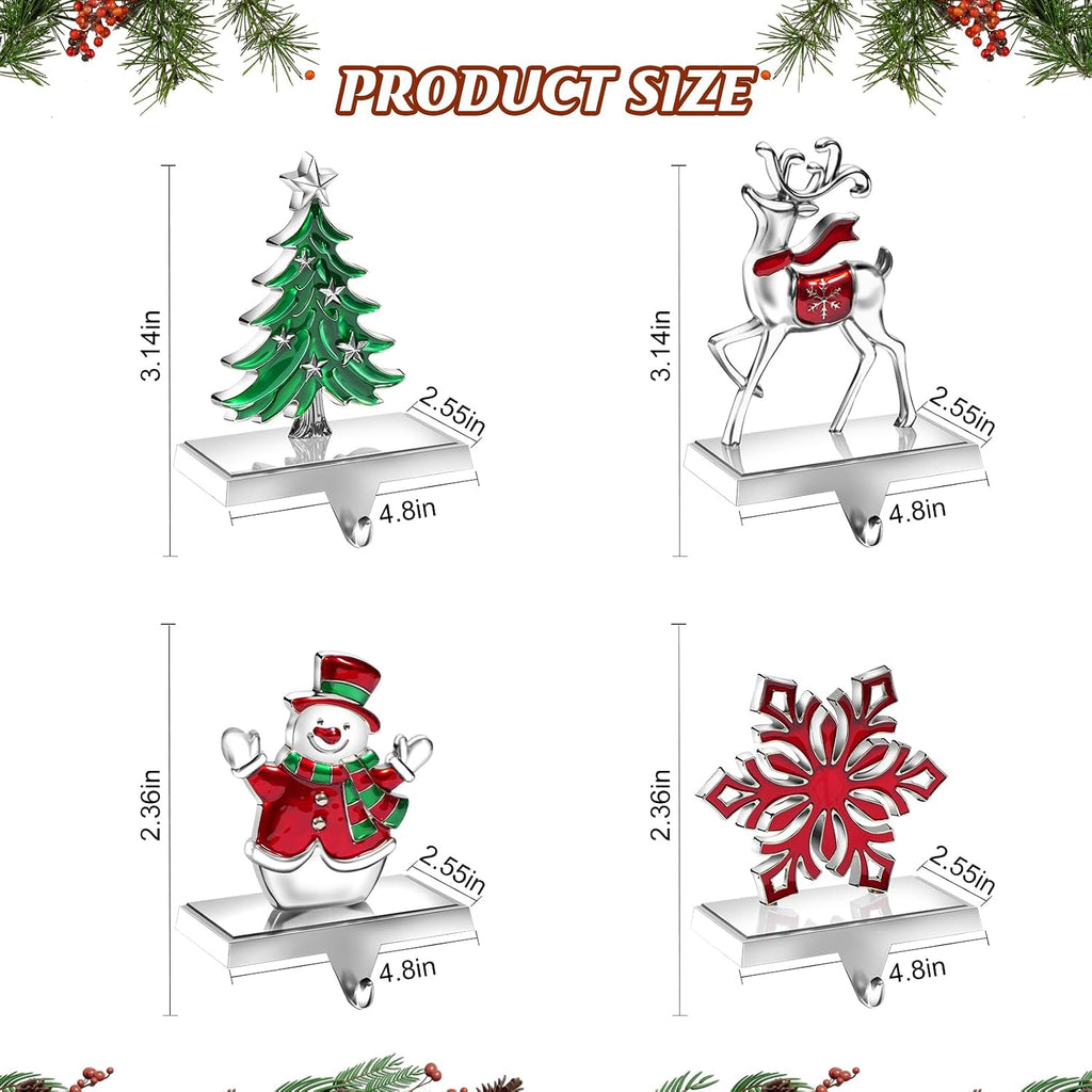 Christmas Stocking Holders for Mantle Set of 4, Heavy Duty 3D Stocking Stand Weighted Stocking Hooks Christmas