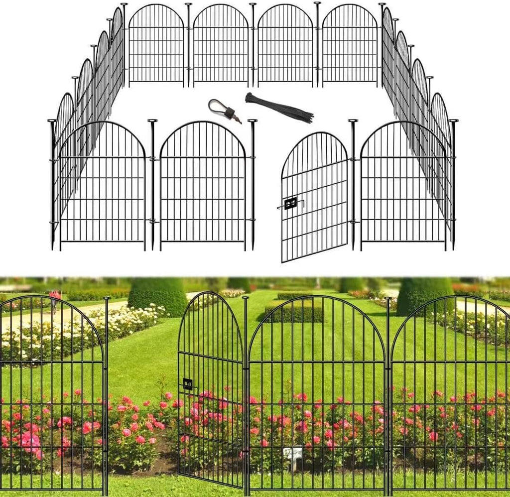 Garden Fencing 36 Inch High with Gate, 14 Panels Garden Fence Total 30.6 Ft(L),No Dig Animal Barrier, Rustproof Metal