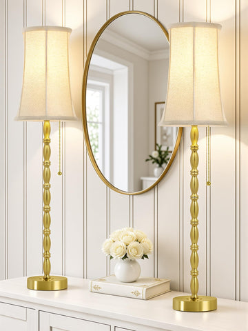 Buffet Lamps Set of 2 - 28" Tall Lamp Table Lamps, Gold