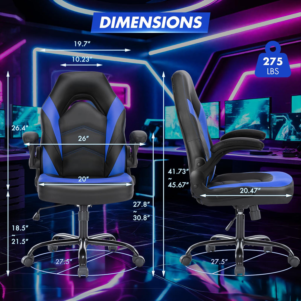 Computer Desk Chair, Lumbar Support Video Game Chair PU Leather
