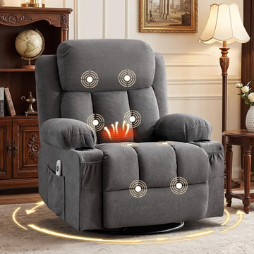 Swivel Rocker Recliner Chair with Vibration Massage and Lumbar Heating Ergonomic Lounge Chair with Rocking Function