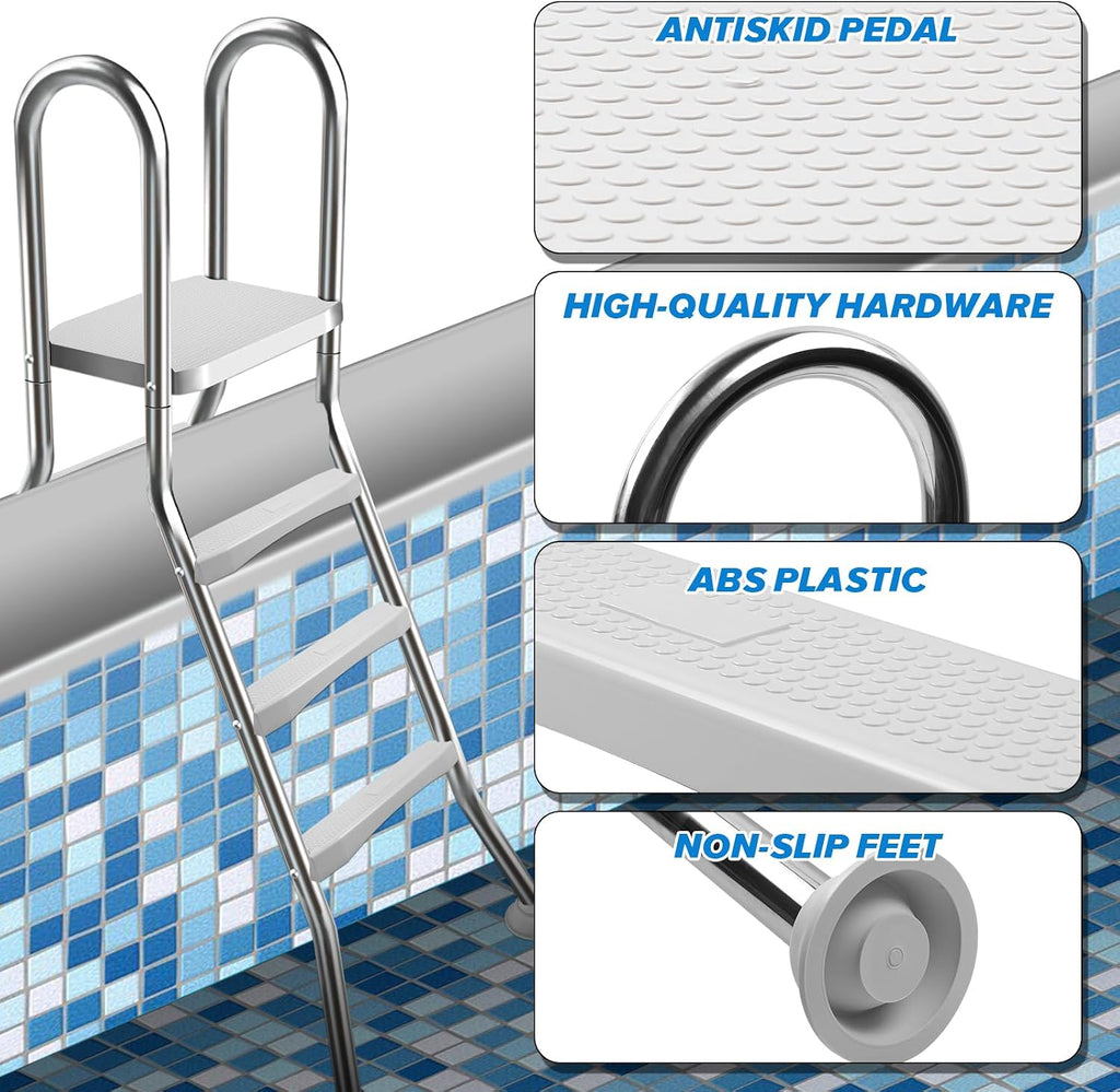 Above Ground Pool Ladder,42" Heavy Duty Luxury Pool Ladder with Platform,3-Steps Swimming Pool Ladder,304 Stainless