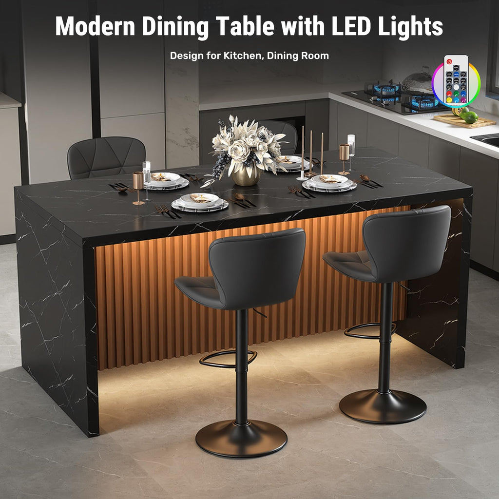 67" Kitchen Island Table Set with 4 Bar Stools, Faux Marble Top Island Table, Counter Height Dining Table Set