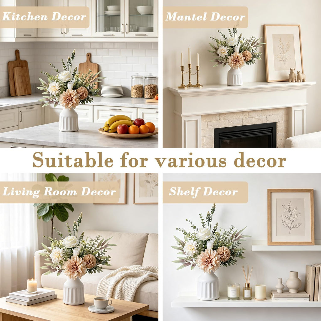 Fake Flowers in Vase, Artificial Flowers with Vase, 15.7'' Floral Arrangements for Dining Table Centerpiece Decor