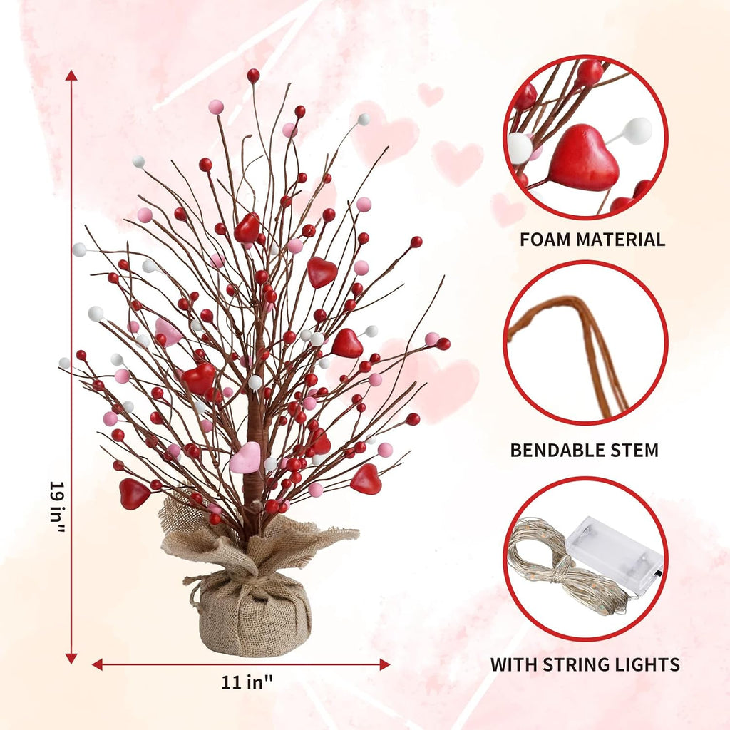 Valentines Day Heart Table Tree Decorative Red Love Berries