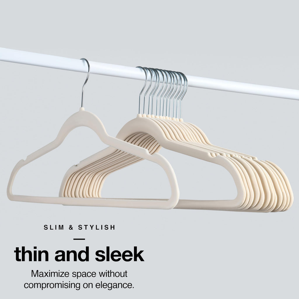 Premium Velvet Hangers 50 Pack - Ivory Slim Non-Slip Felt Hangers