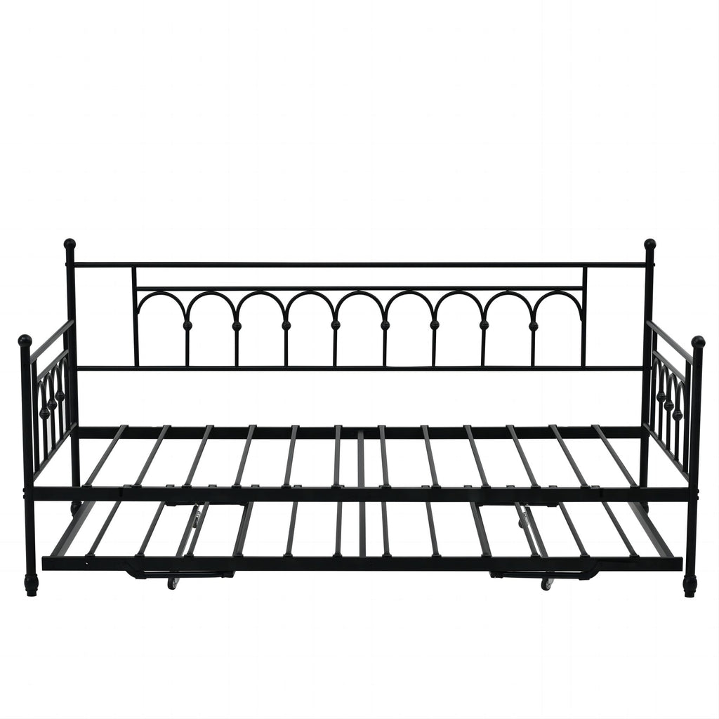 Day Bed with Trundle Bed Twin Pop Up, Height Adjustable Twin Daybed with Trundle Pop Up, Metal Sofa Bed Frame with