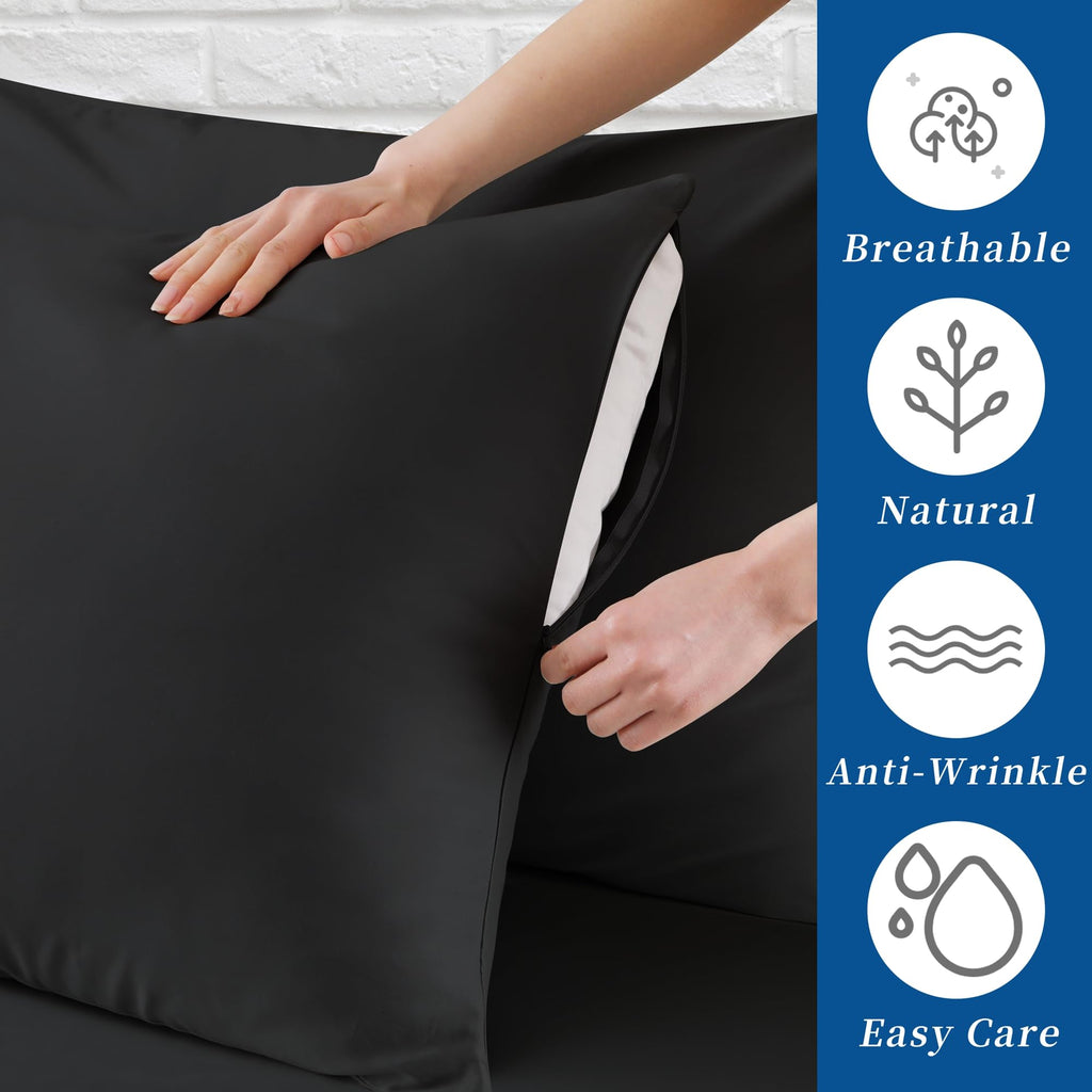 Pillow Cases Queen Size 4 Pcs, 100% Egyptian Cotton 400 Thread Count Sateen Weave Black Pillowcases Queen Size