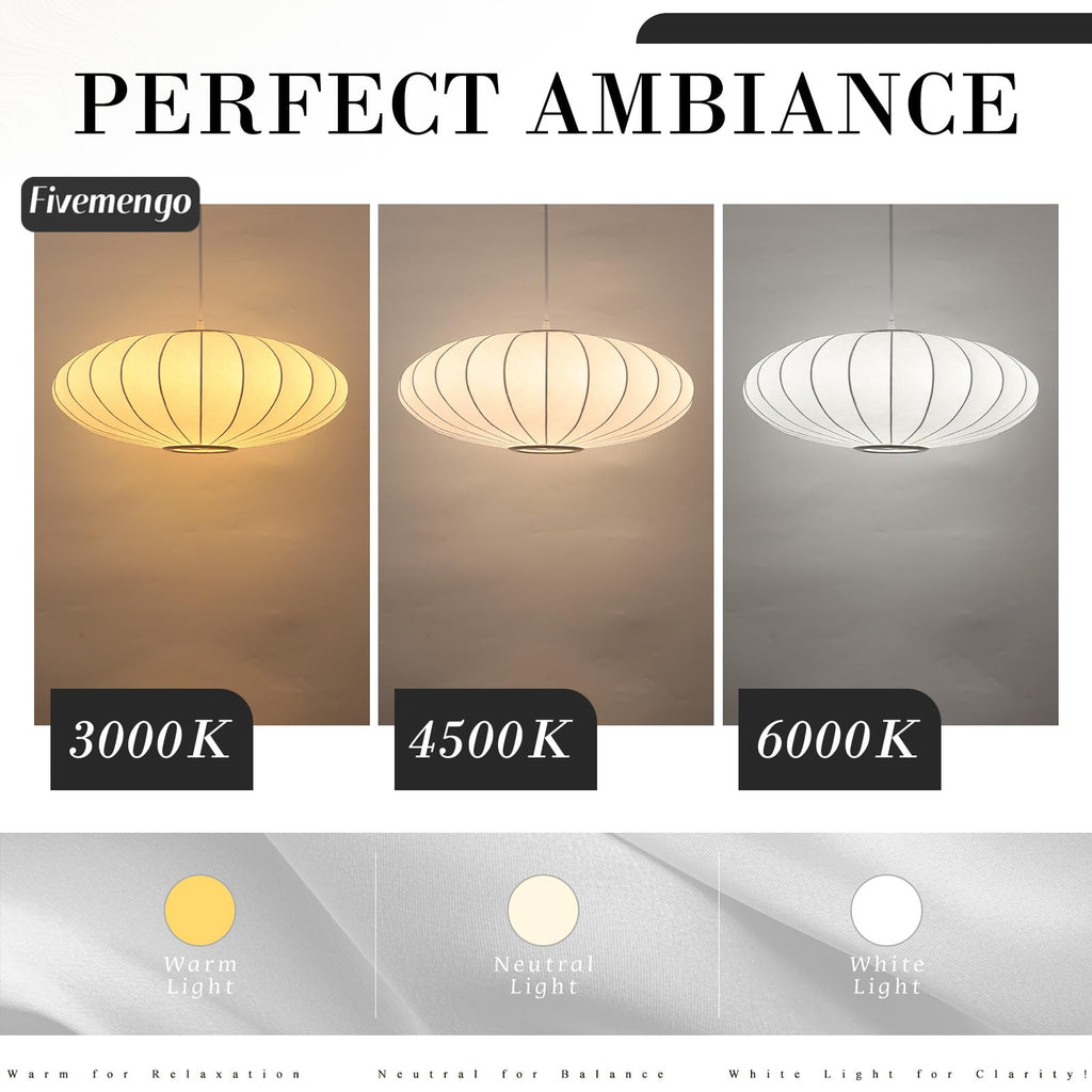 Inspired Nelson Style 23.6in Lantern Pendant Light Bubble Saucer, White Imitation Silk