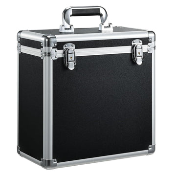 Vinyl Record Storage Box Holds 30 LPs for 7/10/12 Inch Records, a Lockable Aluminum Crate & Record Holder for