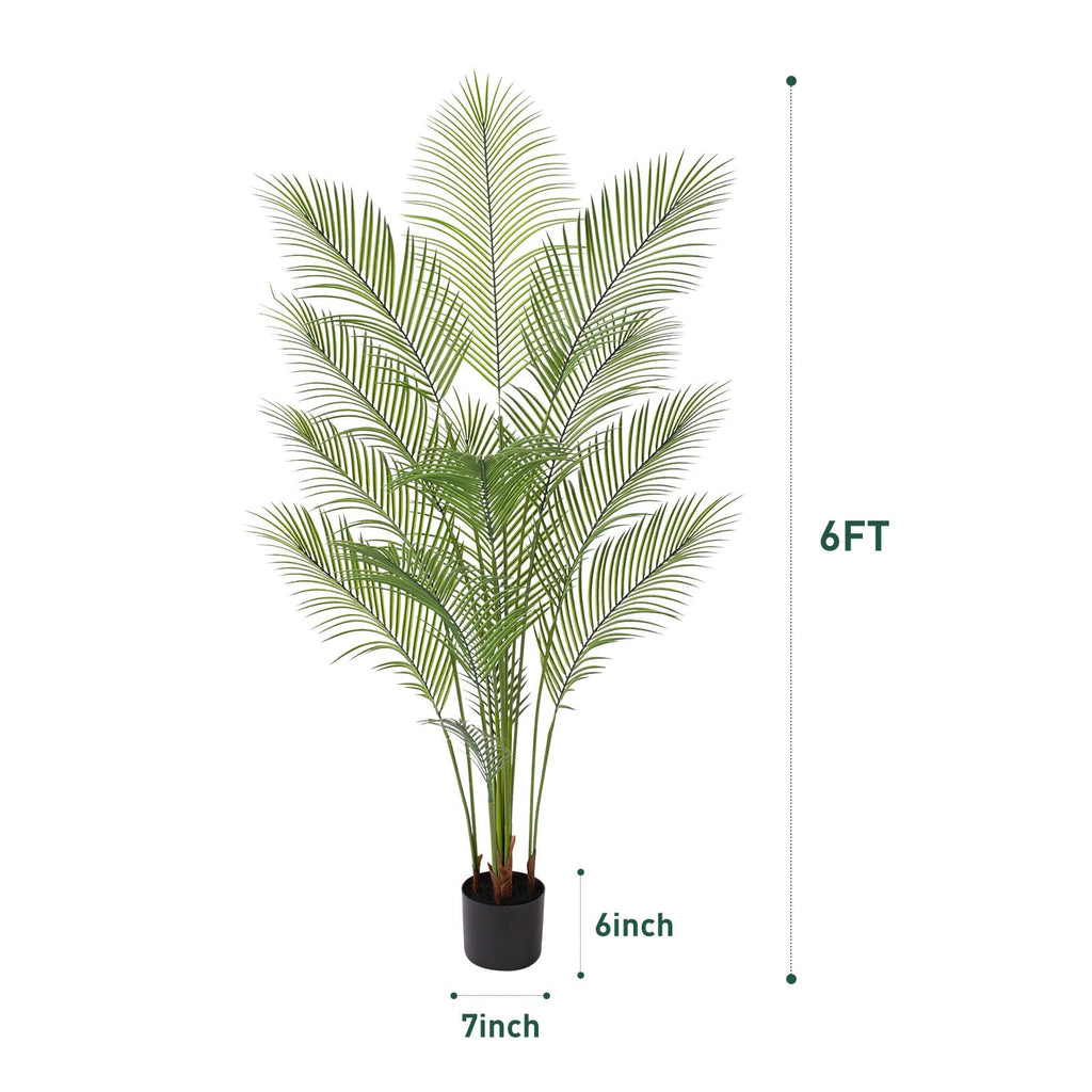 Artificial Golden Cane Palm Tree 6FT Tall Faux Palm Tree Fake Plants Faux Tropical Plant, UV Resistant & Maintenance