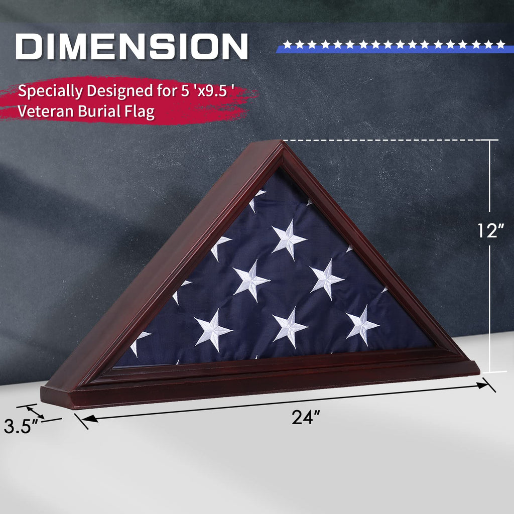 Military Flag Display Case for 5'x9.5' Burial Flag, Pine Wood, Red