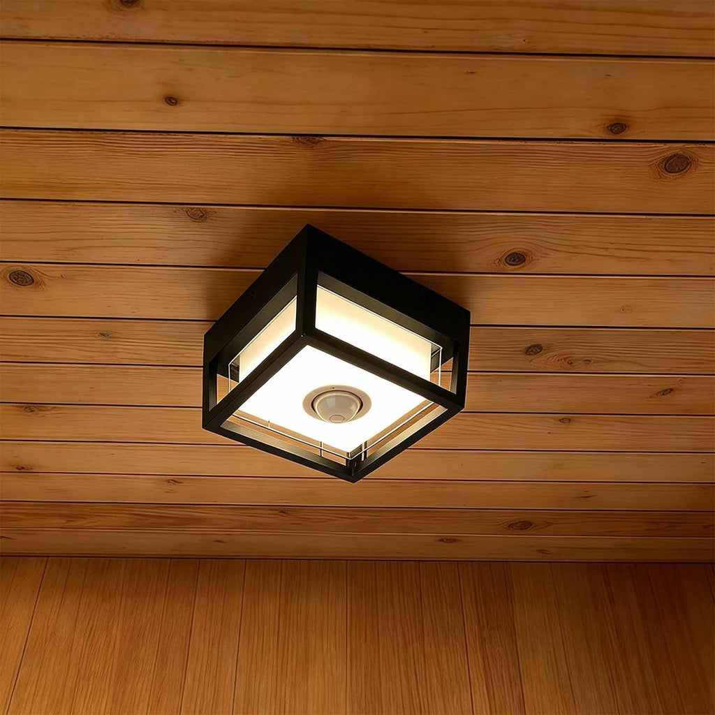 Outdoor Ceiling Light with Motion Sensor, IP65 Waterproof 6.3 inch Porch Lights Outdoor, 20W 3000K LED Square