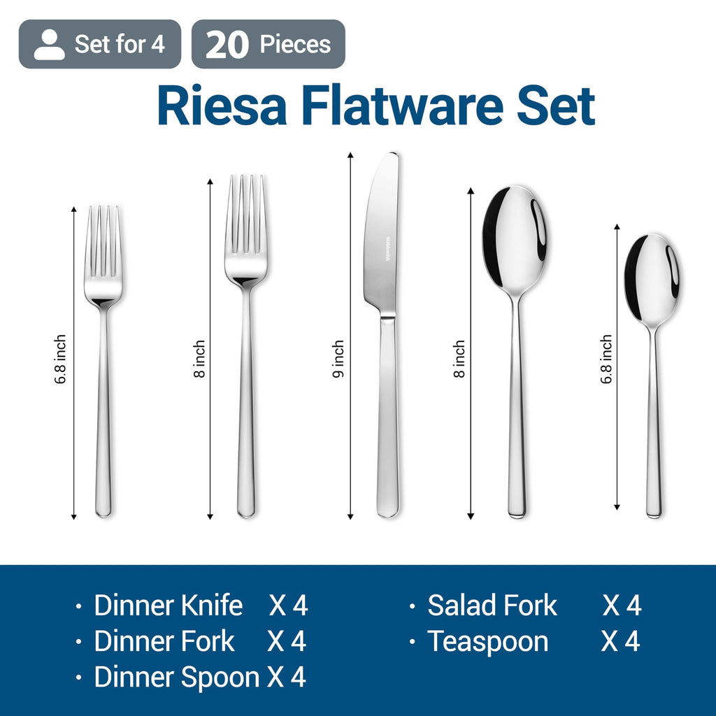 20-Piece Durable 18/10 Silverware Set, Stainless Steel Flatware (Riesa)