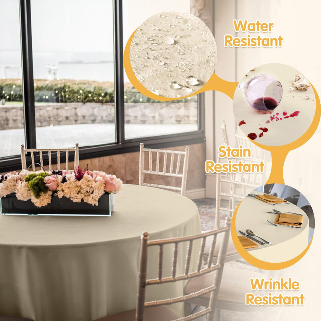 6 Pack Beige Round Tablecloths 120 Inch for 60" Tables
