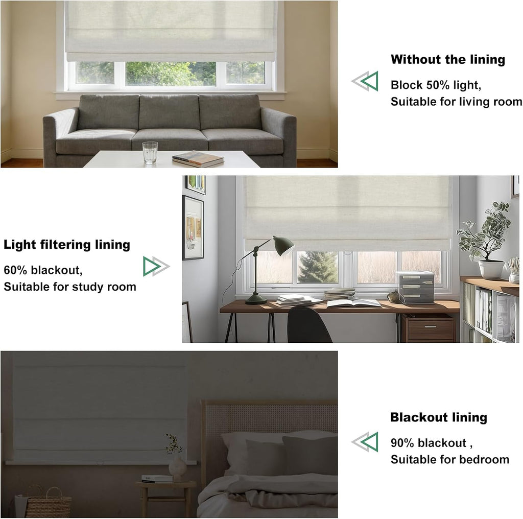 Blackout Roman Shades for Windows,Linen Fabric Roman Shades for Indoor Windows Cordless,Pull Down Window Blinds