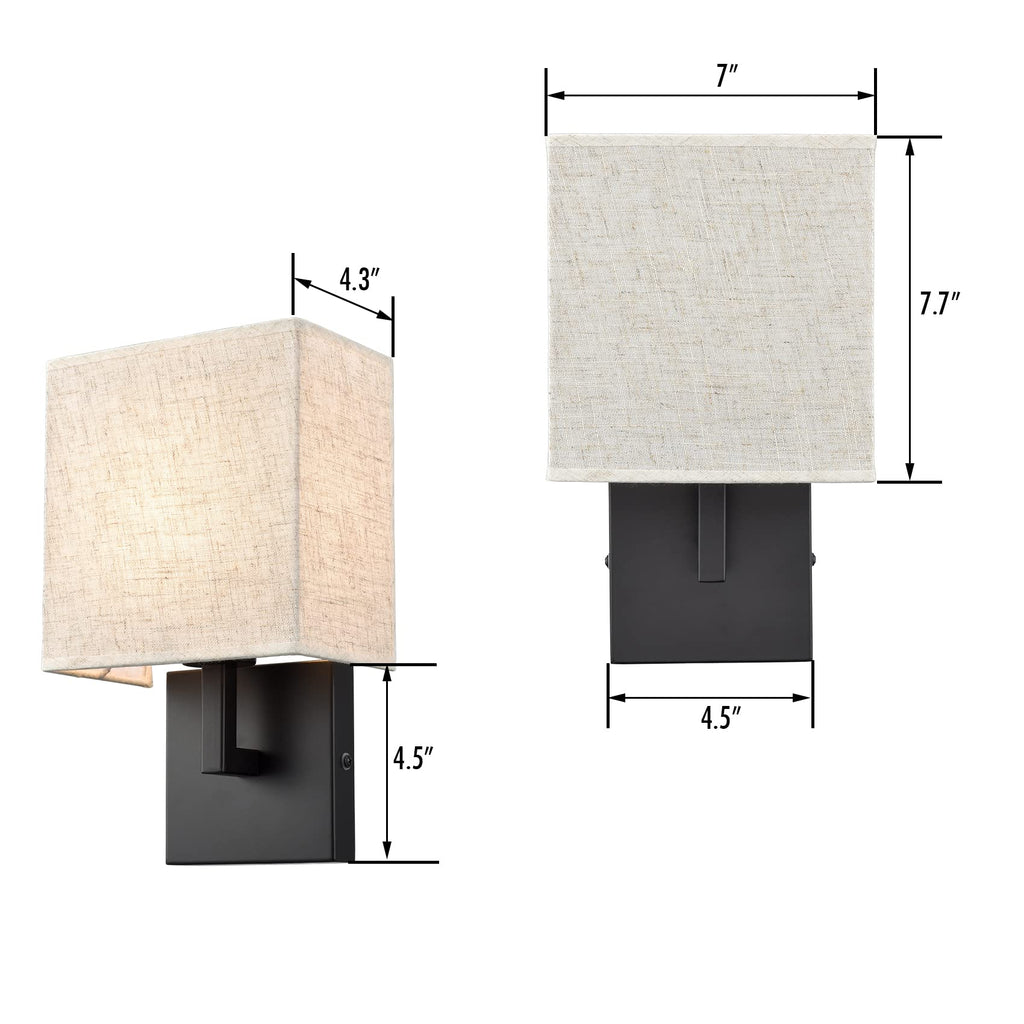 Industrial Linen Wall Sconces Black Bedroom Wall Lamp, Set of 2