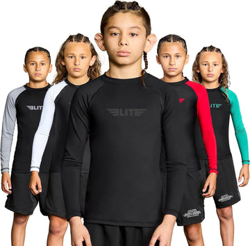 Kids BJJ Rash Guard Boys Girls Long Sleeve Compression Shirt MMA Wrestling No Gi Grappling Training