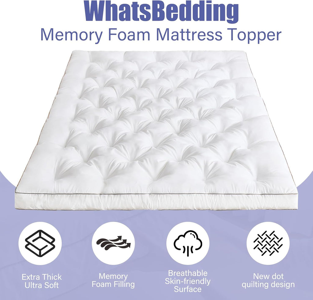 4 Inch Memory Foam Mattress Topper Queen for Back Pain Relief, Filled with Breathable Gel Memory Foam, Supportive