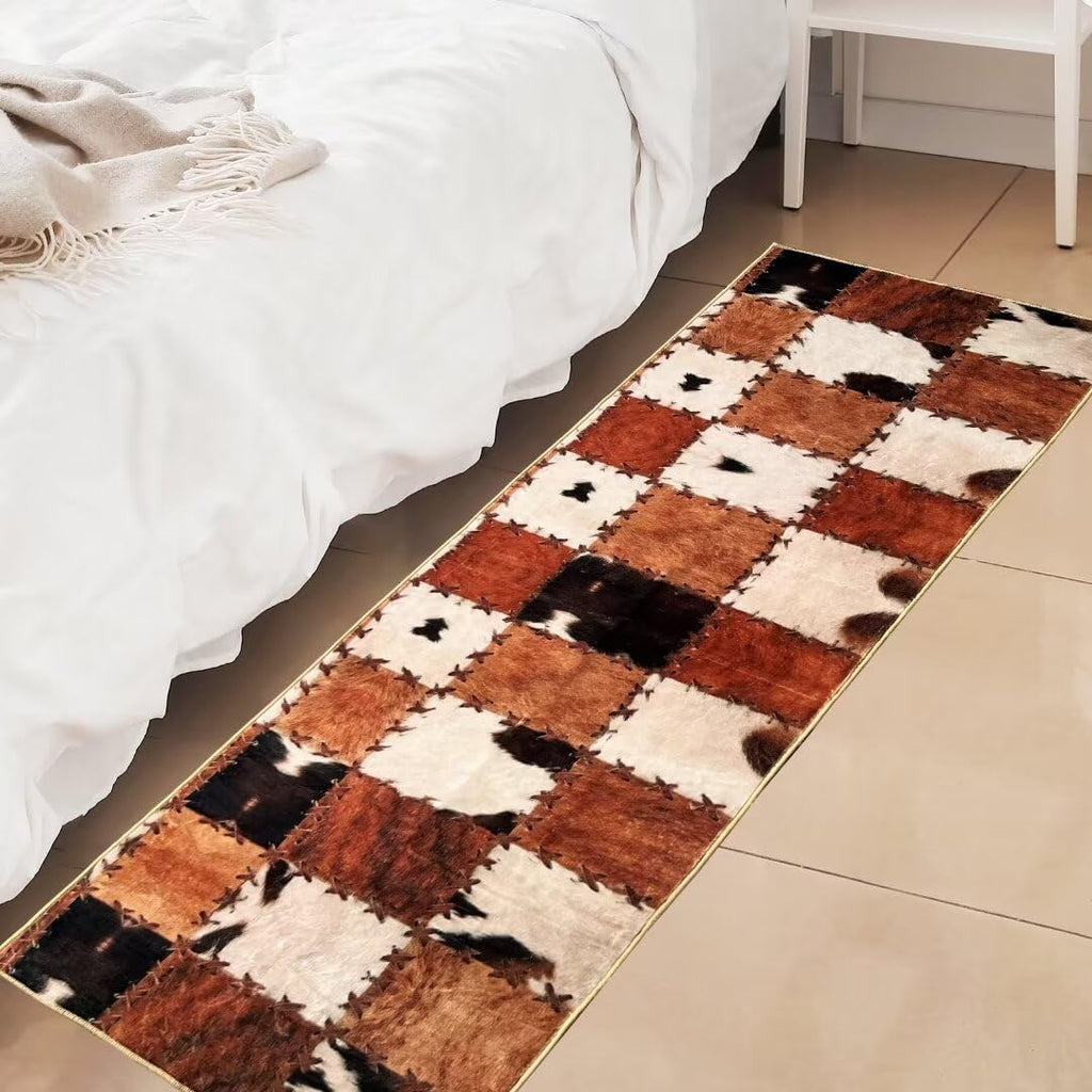 Cowhide Rug Cow Print Rug Western Rugs Brown Runner Rug 2x6,Farmhouse Vintage Throw Accent Area Rug Non Slip Washable