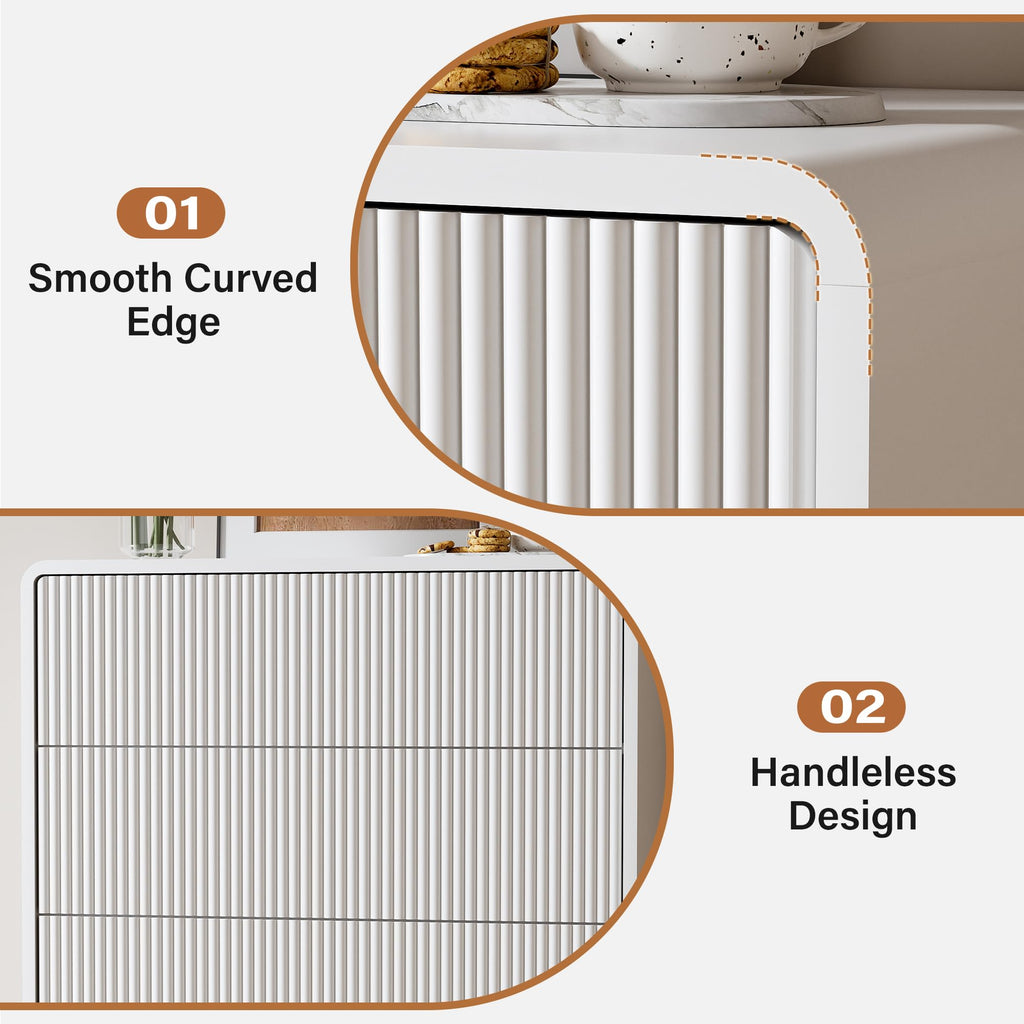 White 5 Drawer, Curved Tall with Push-to-Open Design, Chest of Drawers, 15.7"D x 32"W x 47.2"H