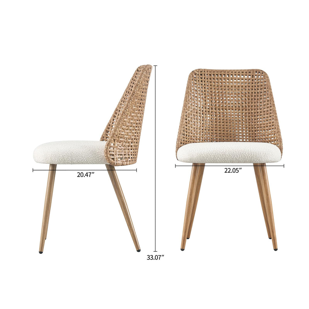 Rattan Dining Chairs Set of 4, Wicker Dining Chairs, Cane Back Dining Chairs with Woven PE Rattan Backrest and Boucle