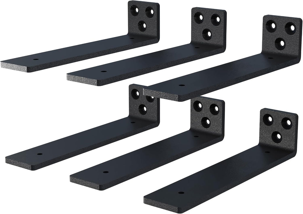 10 Inch Floating Shelf Brackets, Heavy Duty Hidden Bracket for Wall, Mantel, Bookshelves, Black Powder Coated Steel