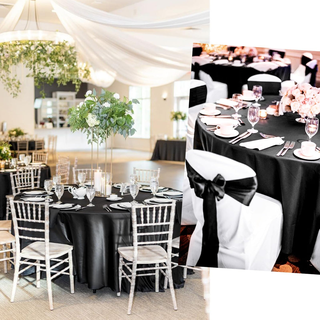 12 Pack 90 Inch Round Satin Tablecloth, Black