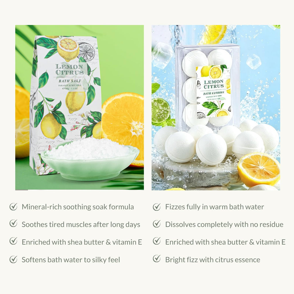 Lemon Bath Gift Set for Women, Spa Gift Basket & Self Care Birthday Gifts