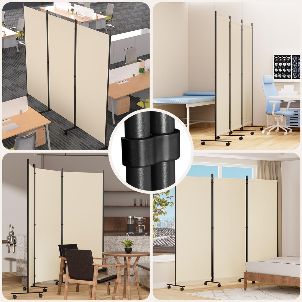 Room Divider 102'' Wide Folding Room Divider Panel with Wheel, Upgraded Base