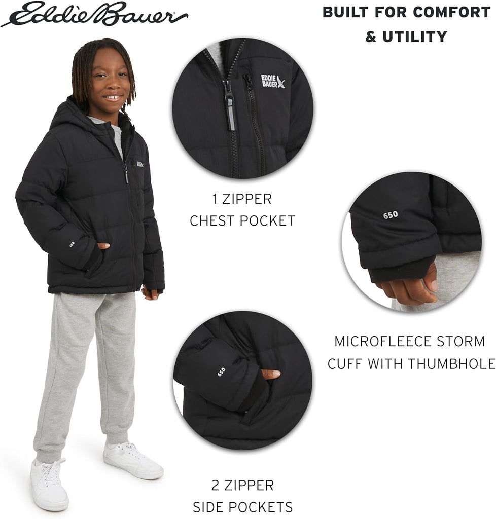 Boys' Classic Heavyweight Faux Fur Lined Hooded Insulated Down Jacket