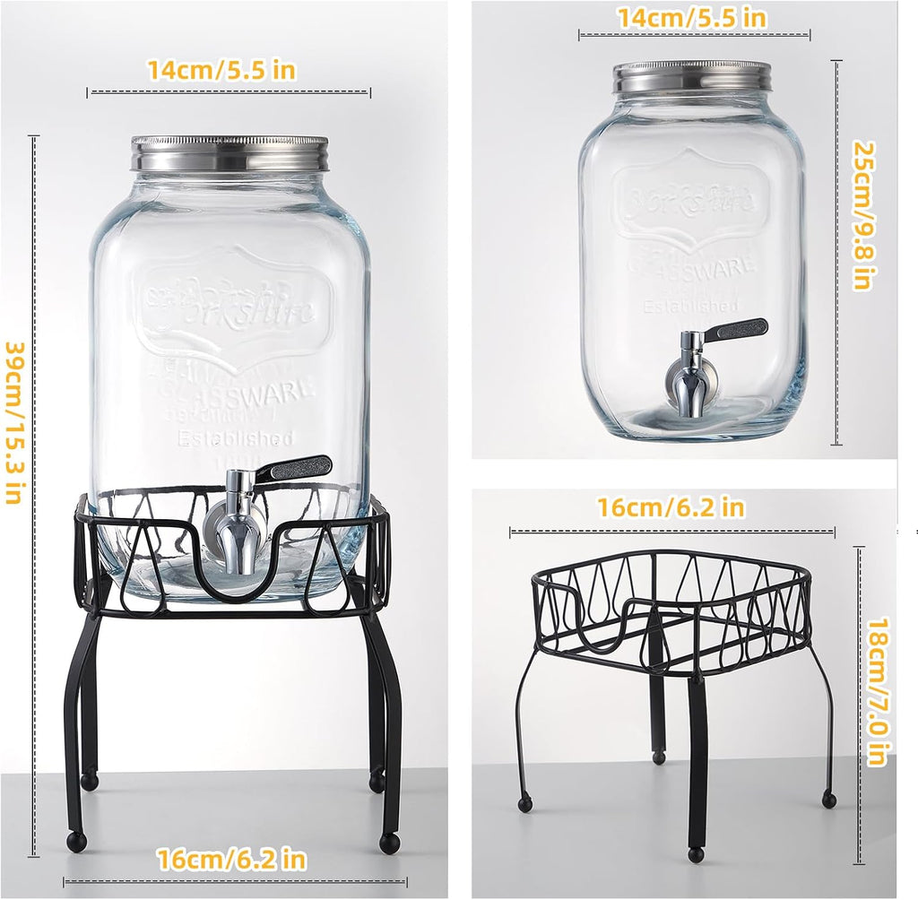 1 Gallon with Stand, Stainless Steel Spigot and Lid, for Parties, Drink Dispensers with Lids for Lemonade Sun Tea