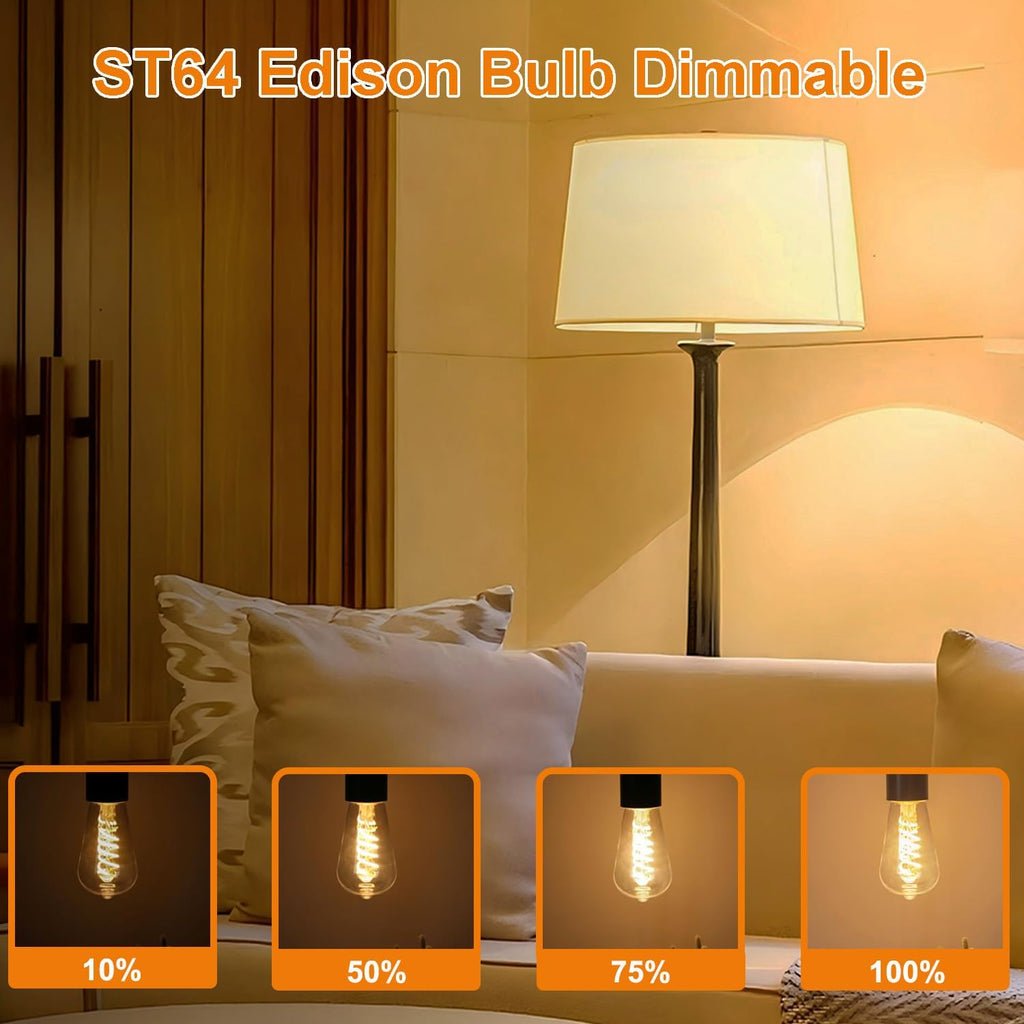 ST64 LED Edison Bulb Dimmable 4W 120V 2200K Amber Warm