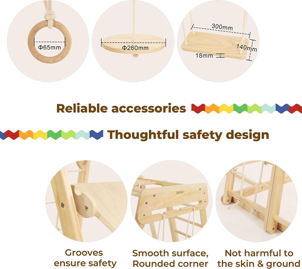 8 in 1 Indoor Jungle Gym for Kids 1-6, Wooden Indoor Playground with Slide & Swing, Montessori Climbing Set