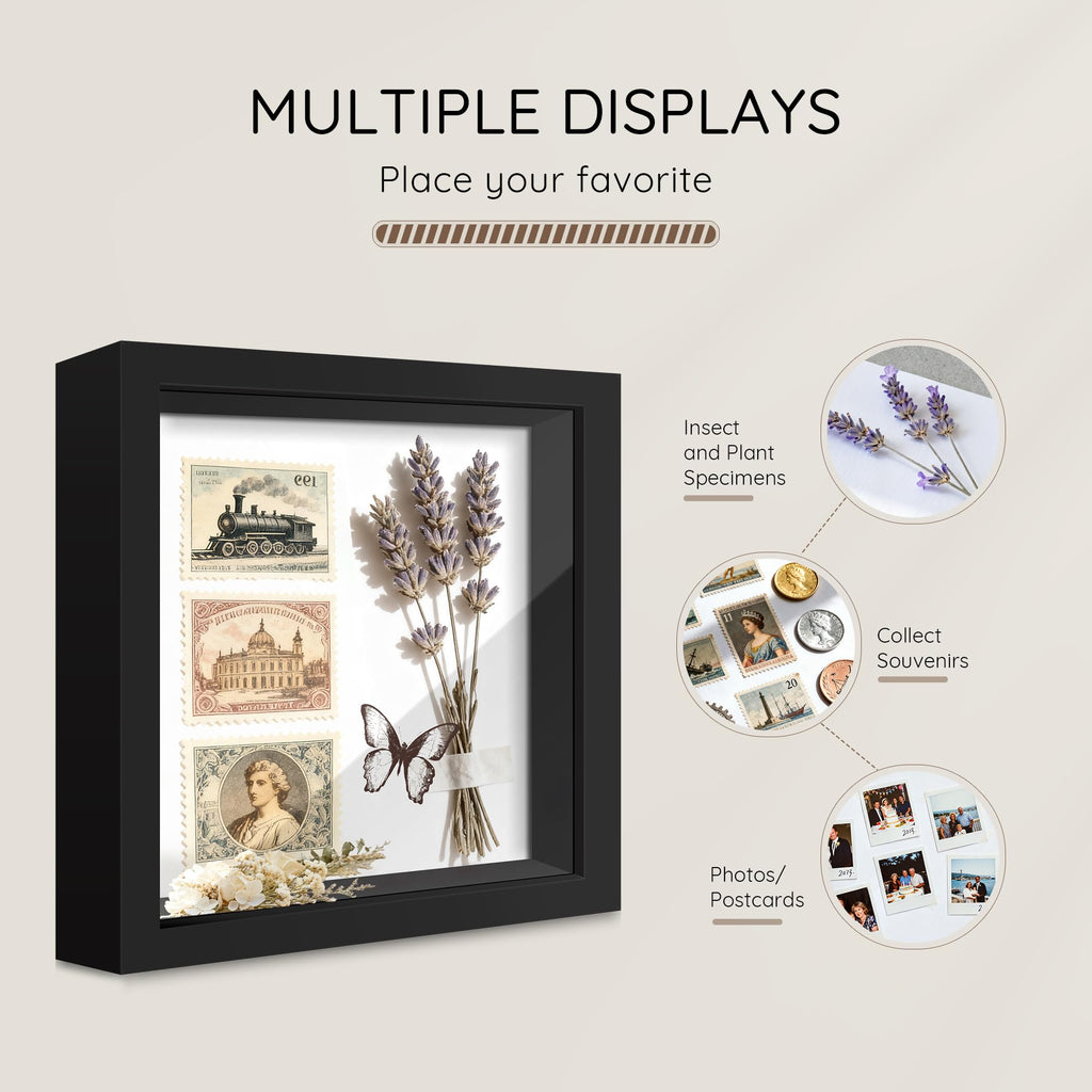 12x12 Black Wooden Shadow Box Frame, Tempered Glass, 2 Pack