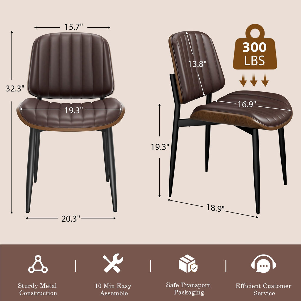 Dining Chairs Set of 8, Mid-Century Modern Kitchen Chairs, Brown