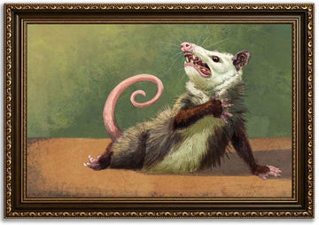 Gold Framed Funny Opossum Wall Art, Vintage Animal Decor, 12x16in