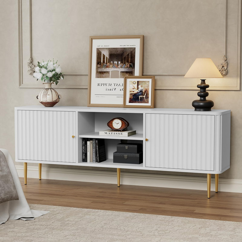67" Fluted Modern TV Stand for TVs up to 75 Inch, TV Console, White