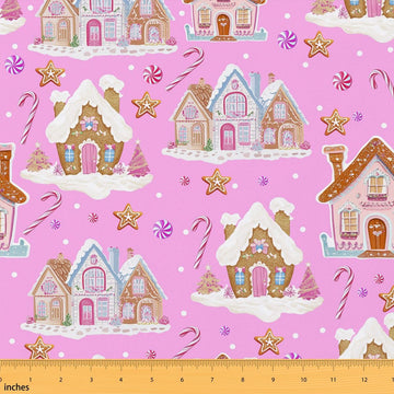 Christmas Polyester Fabric by The Yard Candy Cane House Polyester Fabric for Sewing Crafting Candy Canes Print Soft