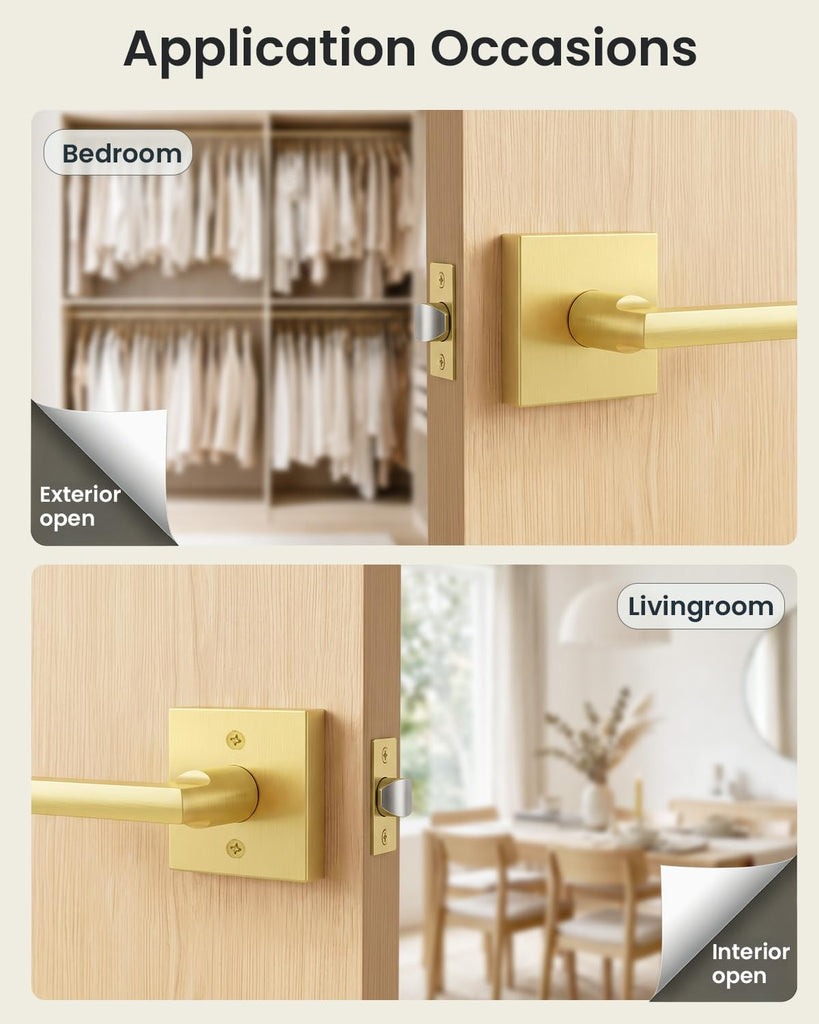 Gold Closet Door Handles, Zinc Alloy Passage Door Handles, 3 Pack