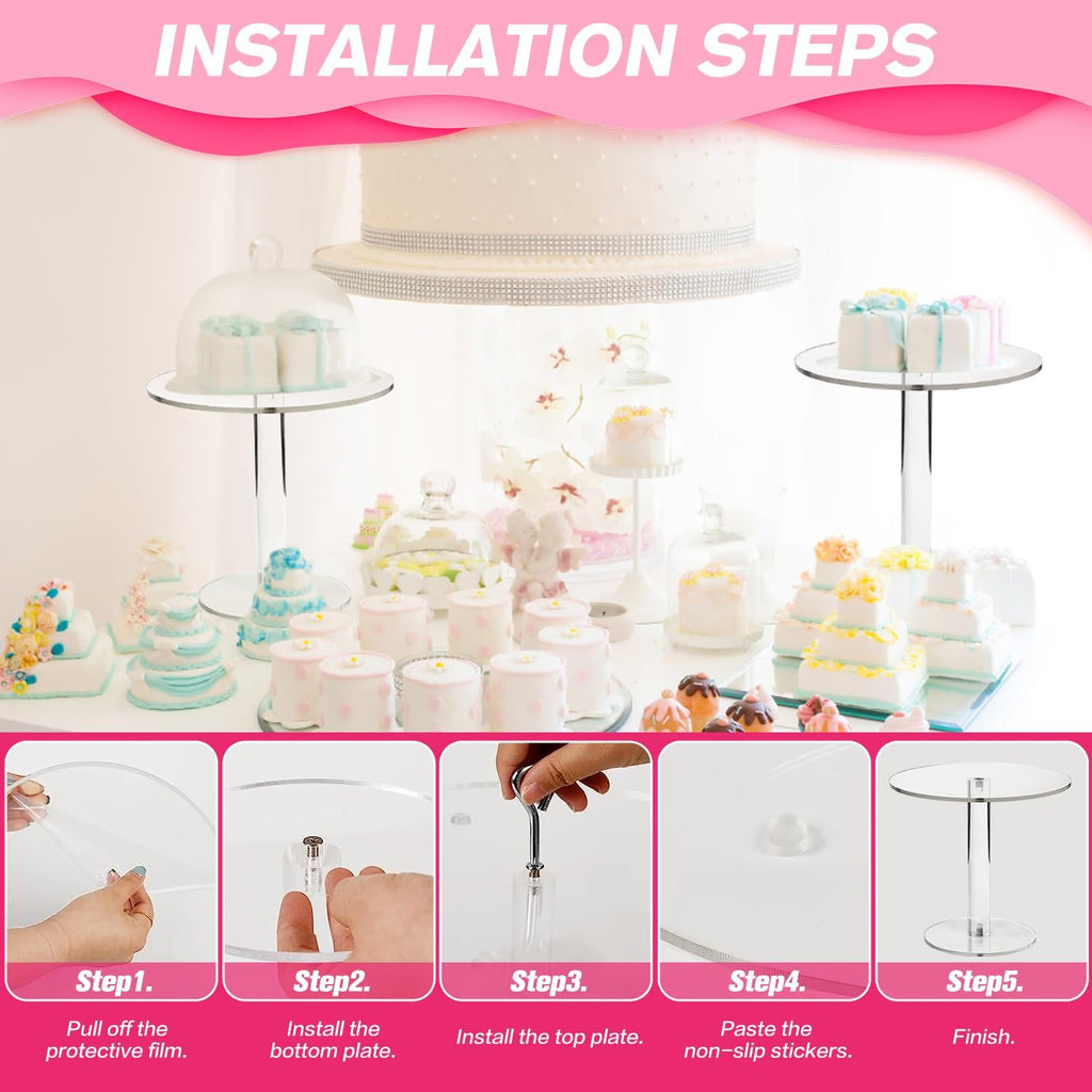 Acrylic Cake Stand, Round Cake Stands for Dessert Table, Clear Cupcake Stand for Birthday Party, Pastry Candy Pizza