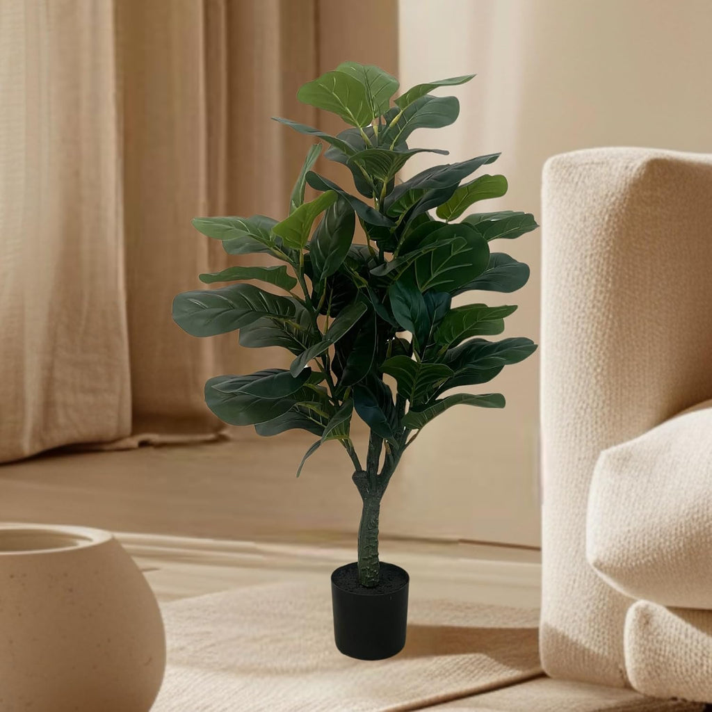 3ft Artificial Fiddle Leaf Fig Tree, Realistic Leaves Faux Ficus Lyrata Floor Plant Home, Living Room and Office