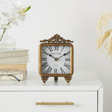 Deco 79 Metal Scroll Decorative Clock Antique Style Mantel Clock, Tabletop Clock 6" x 3" x 8", Gold