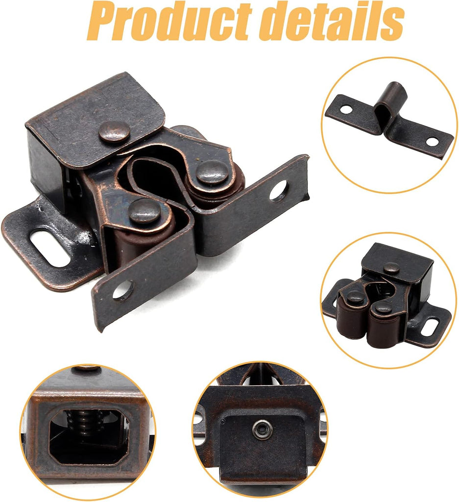 4 Pack Double Roller Catch with Spear, Heavy Duty Cabinet Closet Doors Roller Catch Latch Doors (Bronze Tone)