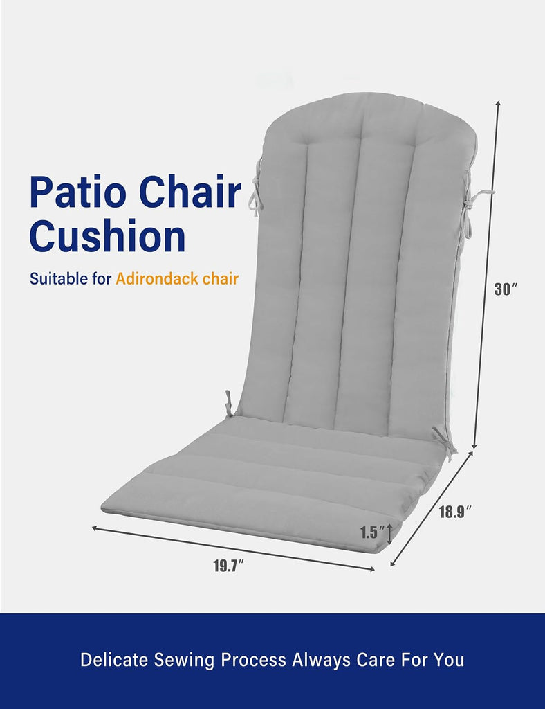 Adirondack Chair Cushion, 19.7x18.9 Thin Chair Cushions Set of 2, Gray | Rocking Chair Cushion with Ties