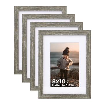 6x8 Picture Frame Light Walnut Set of 4, Wooden Photo Frames Matted 4x6 with Plexiglass for 4x6 with Mat or 6x8