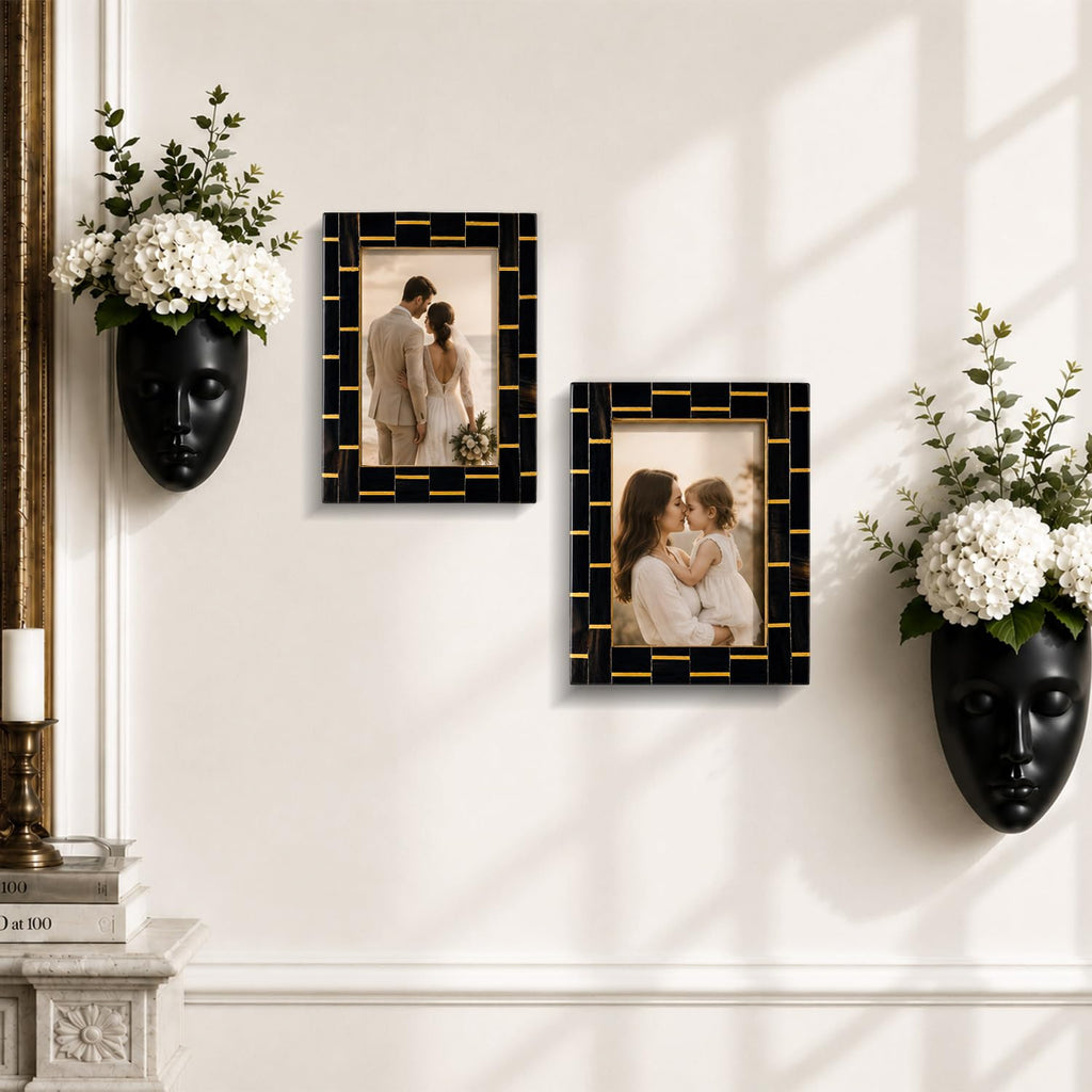 Handmade Mosaic Horn Inlay & brass Black Picture Frame, 5x7
